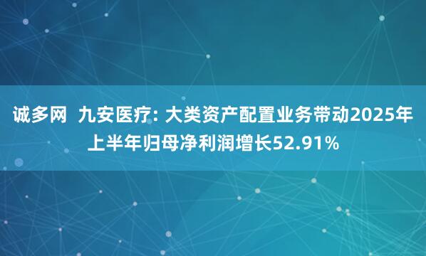 诚多网  九安医疗: 大类资产配置业务带动2025年上半年归母净利润增长52.91%